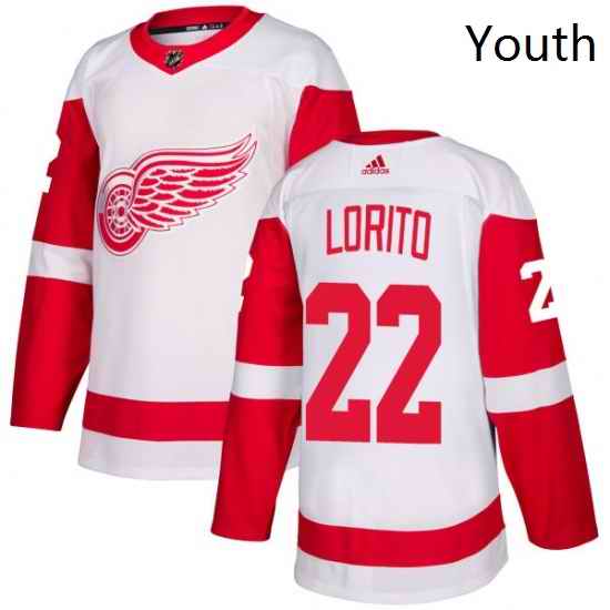 Youth Adidas Detroit Red Wings 22 Matthew Lorito Authentic White Away NHL Jersey